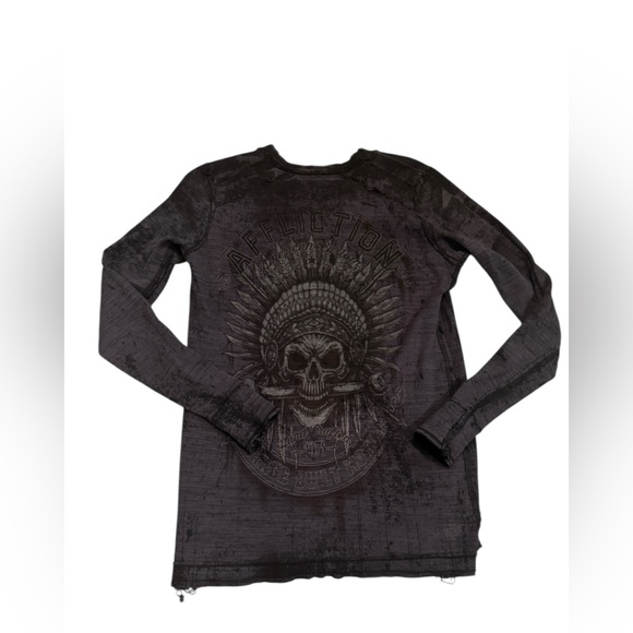 Affliction American Customs Oak Aged Reversible Thermal Med Indian Chief Scull - Picture 1 of 9